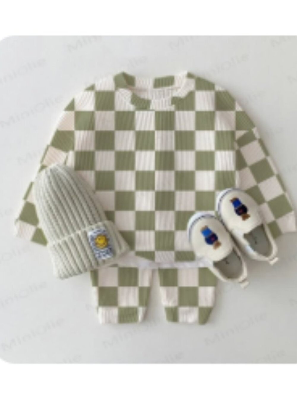 MiniOlie Baby Toddler Checkerboard Waffle 2-piece Set Green / 2-3T